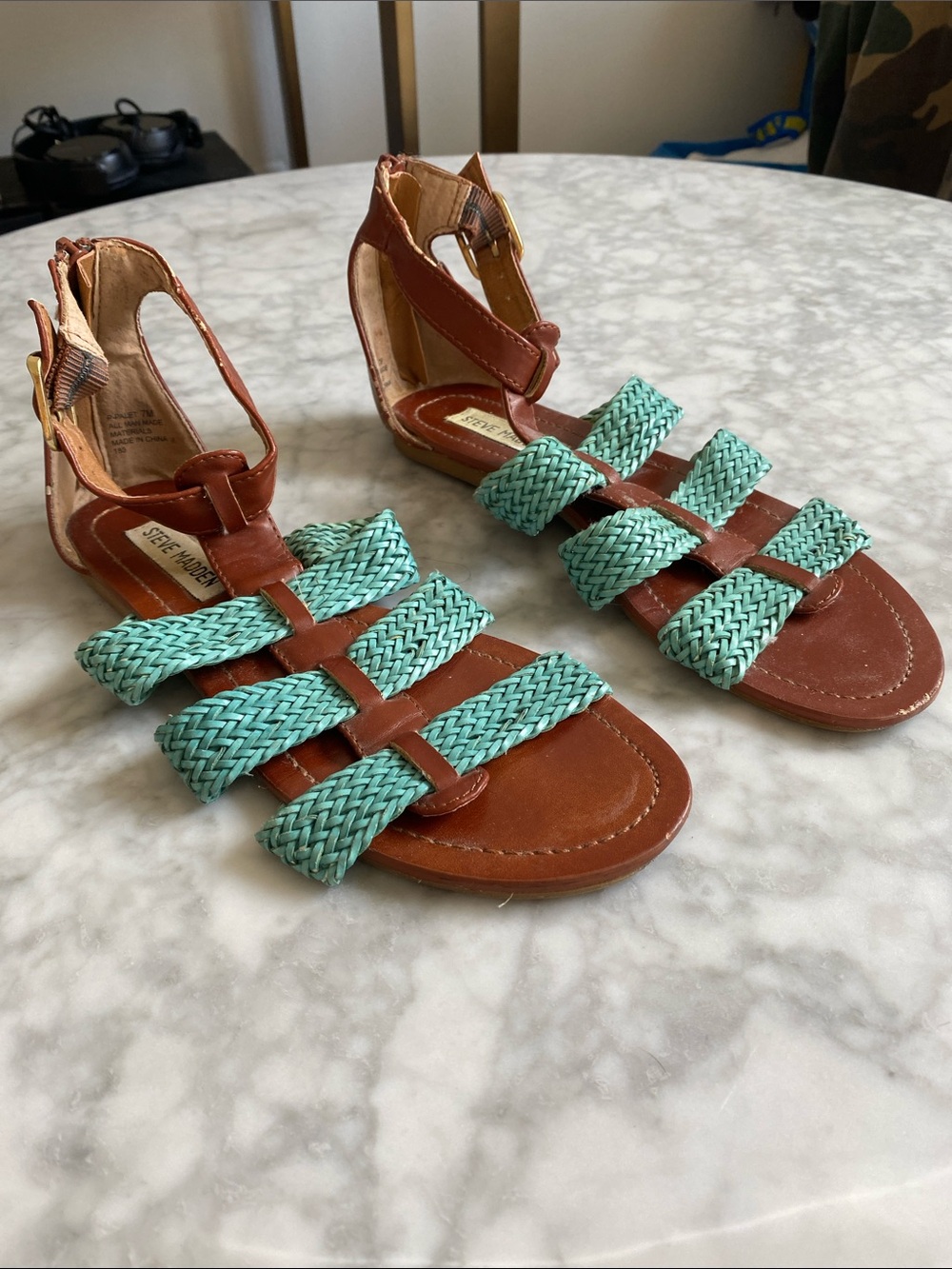 Steve Madden Brown Sandals with turquoise Braided Straps